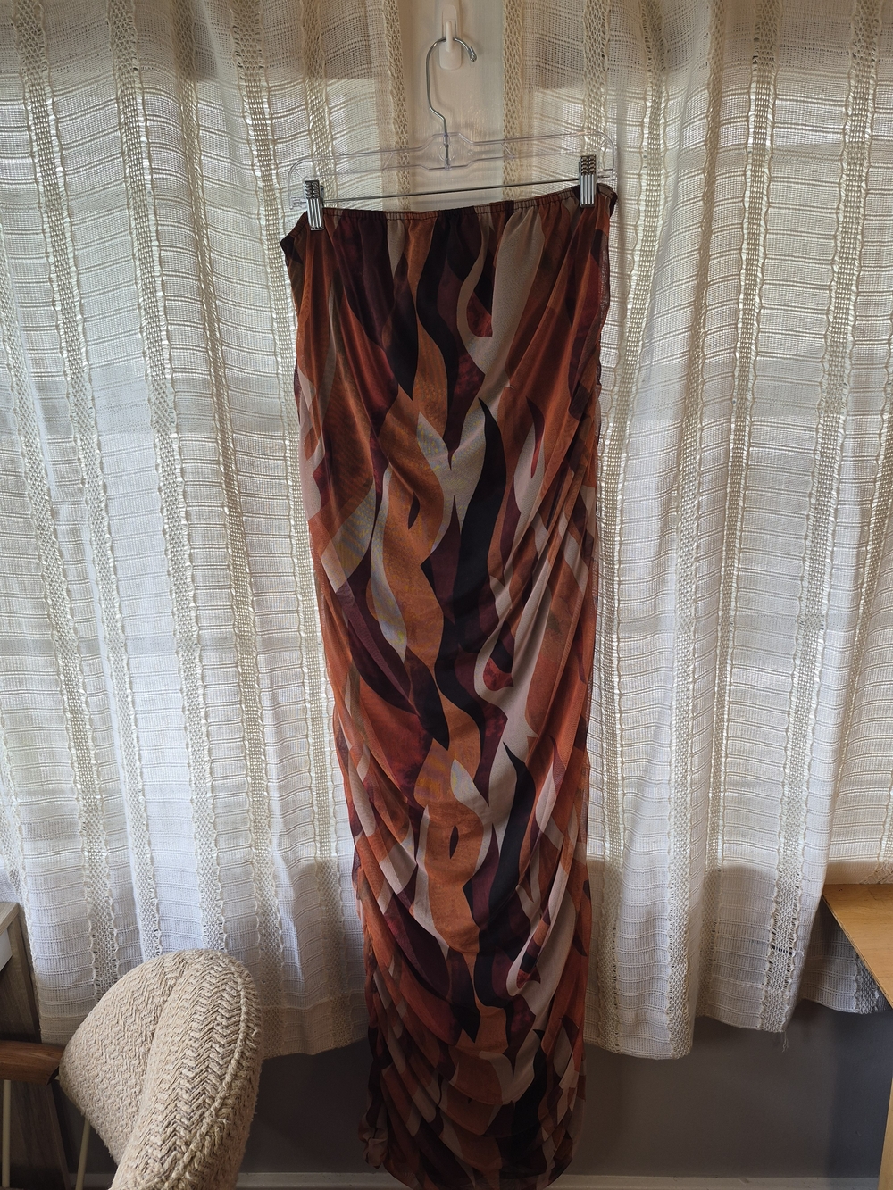 PrettyLittleThing Rust Multi Wave Print Maxi Strapless Dress Size 18
